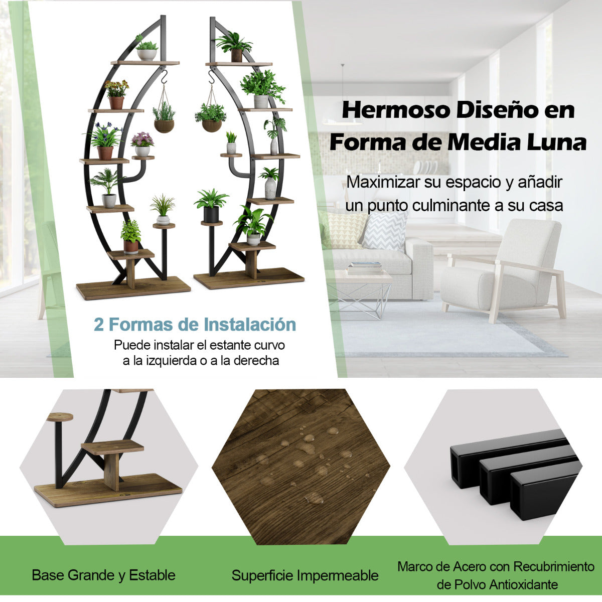 Estanterias, Juego de 2, 7 Niveles, Soporte para Plantas, Estanteria Plantas, Estanteria Industrial, con Gancho, Natural, Costway, 8