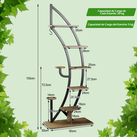 Estanterias, Juego de 2, 7 Niveles, Soporte para Plantas, Estanteria Plantas, Estanteria Industrial, con Gancho, Natural, Costway, 3