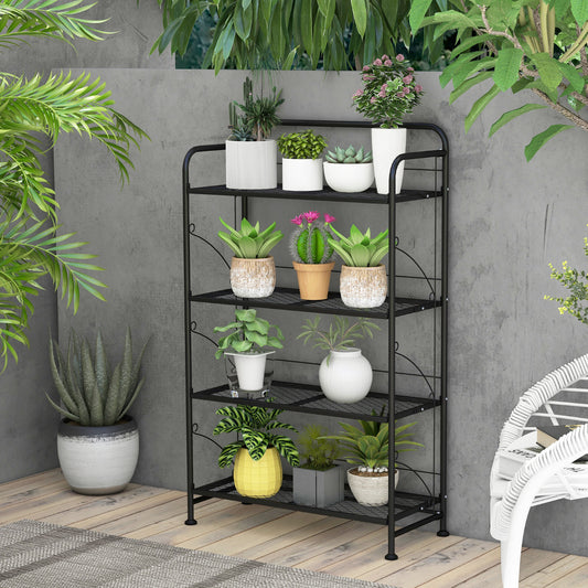 Estanteria, 4 Niveles, Soporte para Plantas, Estanteria Plantas, Plegable, Soporte Macetas, de Metal, Negro, Costway, 2