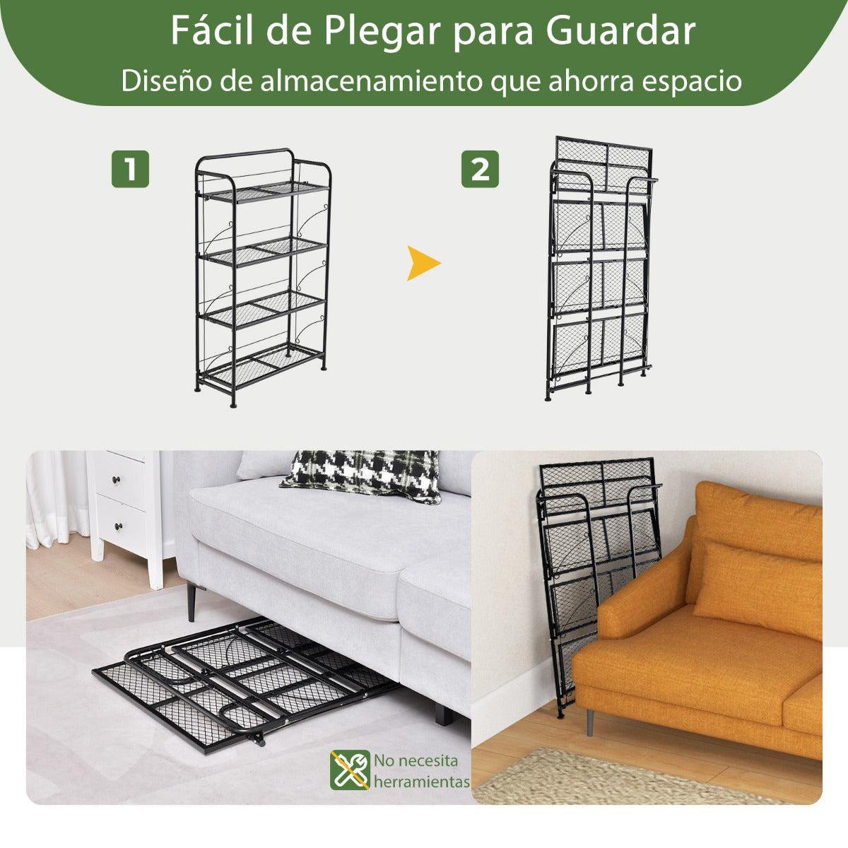 Estanteria, 4 Niveles, Soporte para Plantas, Estanteria Plantas, Plegable, Soporte Macetas, de Metal, Negro, Costway, 5