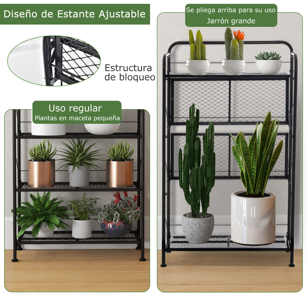 Estanteria, 4 Niveles, Soporte para Plantas, Estanteria Plantas, Plegable, Soporte Macetas, de Metal, Negro, Costway, 7