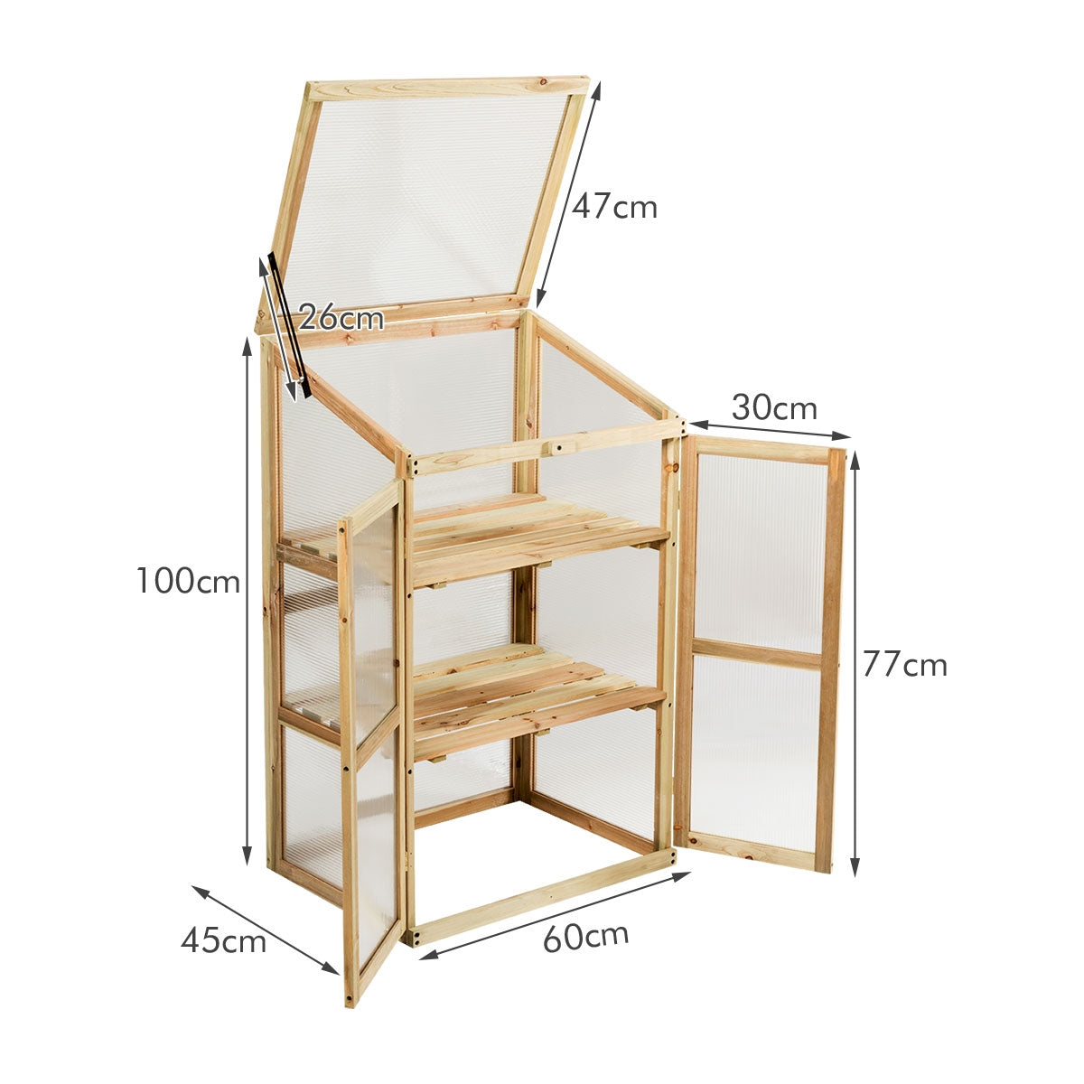 Invernadero, de Madera, Invernadero Pequeño, Protector Elevado con 3 Niveles para Macetas de Exterior, Costway, 3