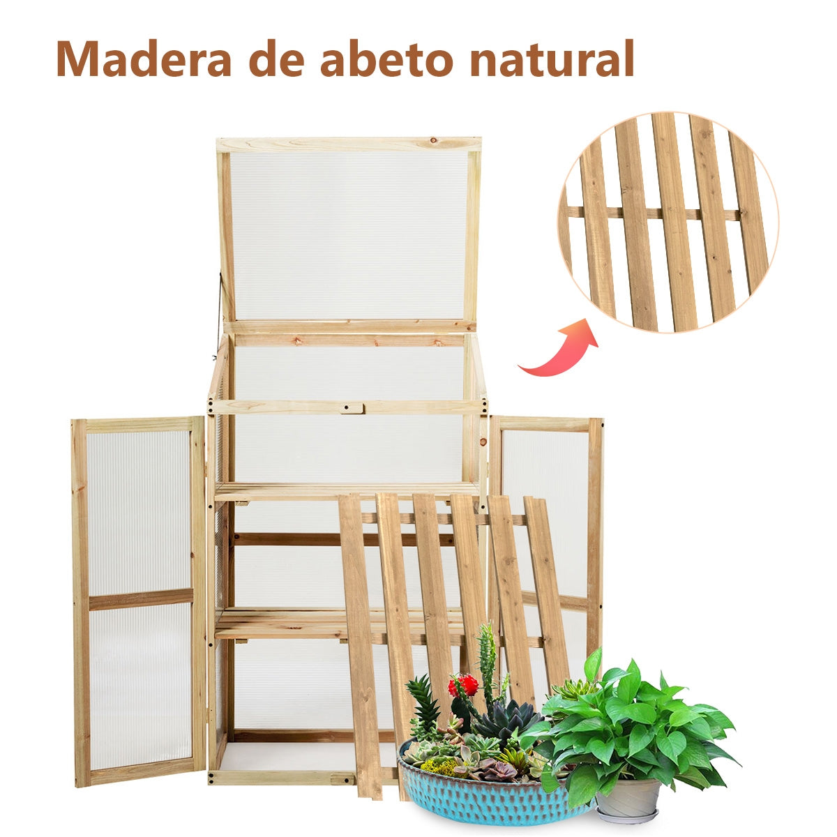 Invernadero, de Madera, Invernadero Pequeño, Protector Elevado con 3 Niveles para Macetas de Exterior, Costway, 8