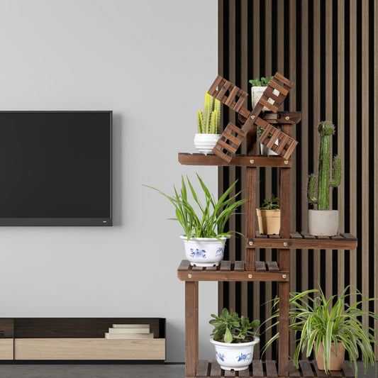 Soporte para Plantas, 5 Niveles, Estanteria, Diseño de Molino de Viento, de Madera, Estanteria Plantas, Marrón, Costway, 2
