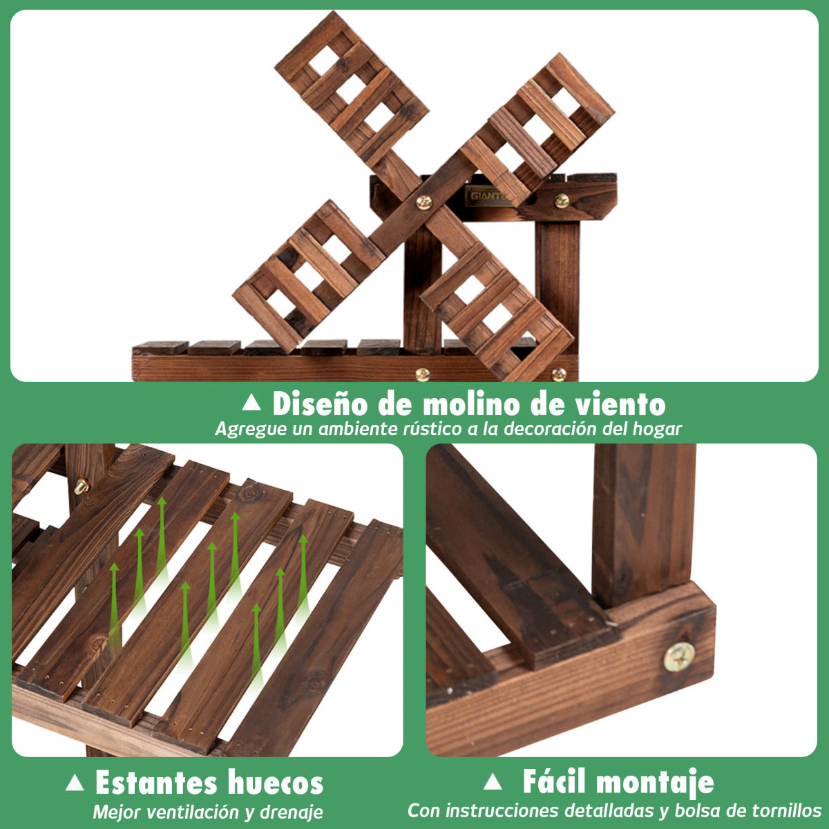 Soporte para Plantas, 5 Niveles, Estanteria, Diseño de Molino de Viento, de Madera, Estanteria Plantas, Marrón, Costway, 7