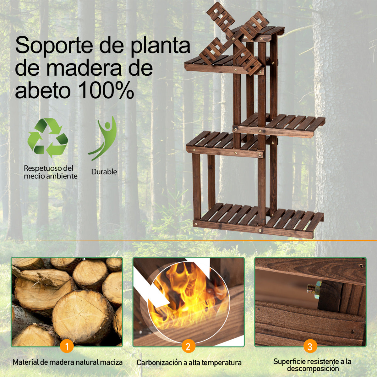 Soporte para Plantas, 5 Niveles, Estanteria, Diseño de Molino de Viento, de Madera, Estanteria Plantas, Marrón, Costway, 8