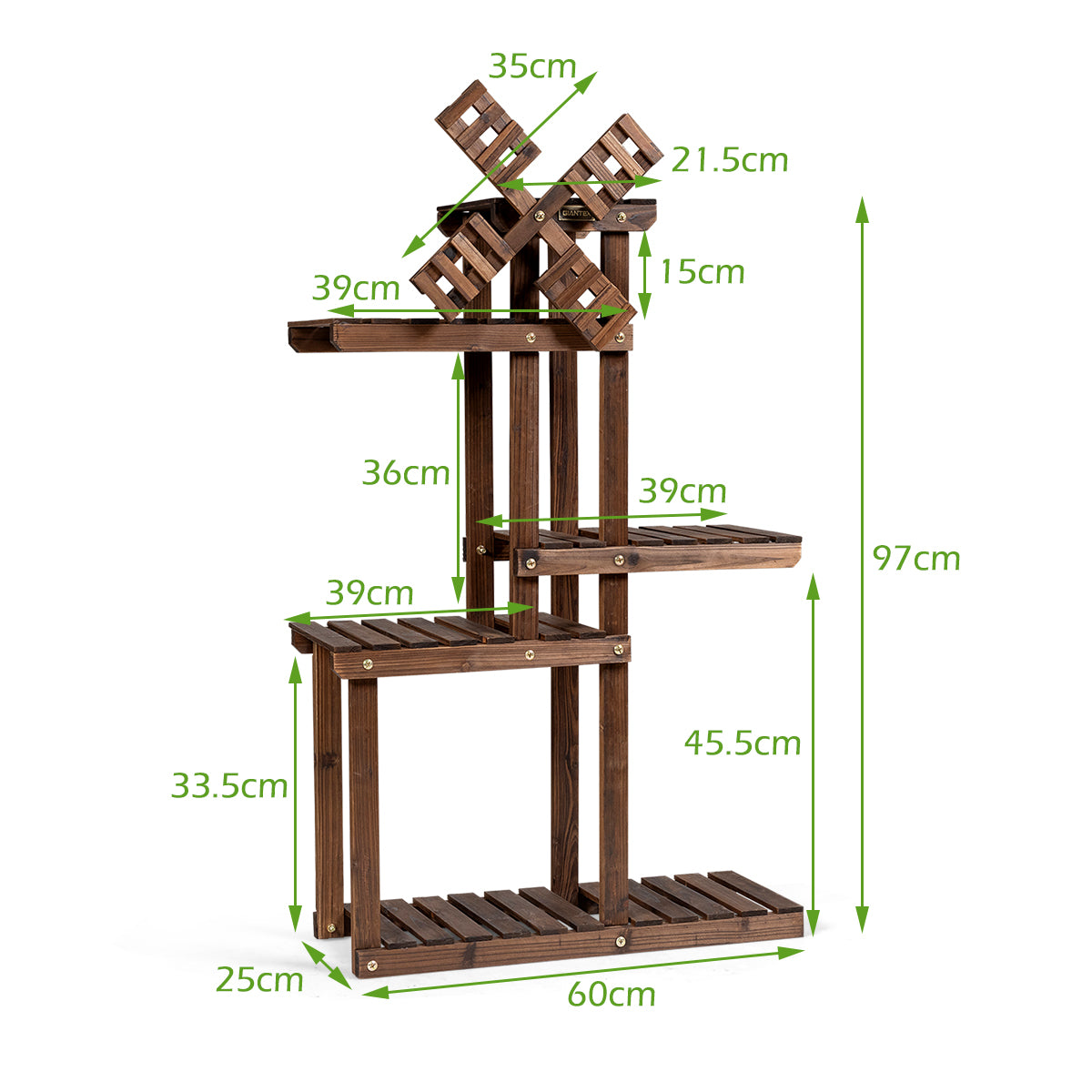Soporte para Plantas, 5 Niveles, Estanteria, Diseño de Molino de Viento, de Madera, Estanteria Plantas, Marrón, Costway, 3