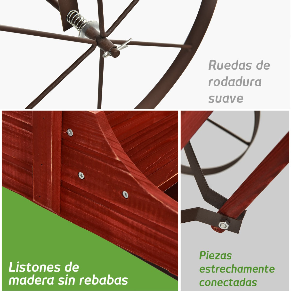 Soporte para Plantas, Carrito de Madera Maceta, Soporte Macetas, Decorativa con Ruedas y 2 Secciones, Rojo, Costway, 6