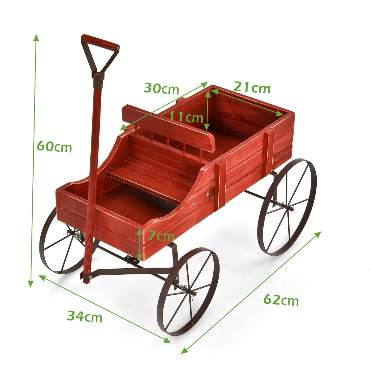 Soporte para Plantas, Carrito de Madera Maceta, Soporte Macetas, Decorativa con Ruedas y 2 Secciones, Rojo, Costway, 3