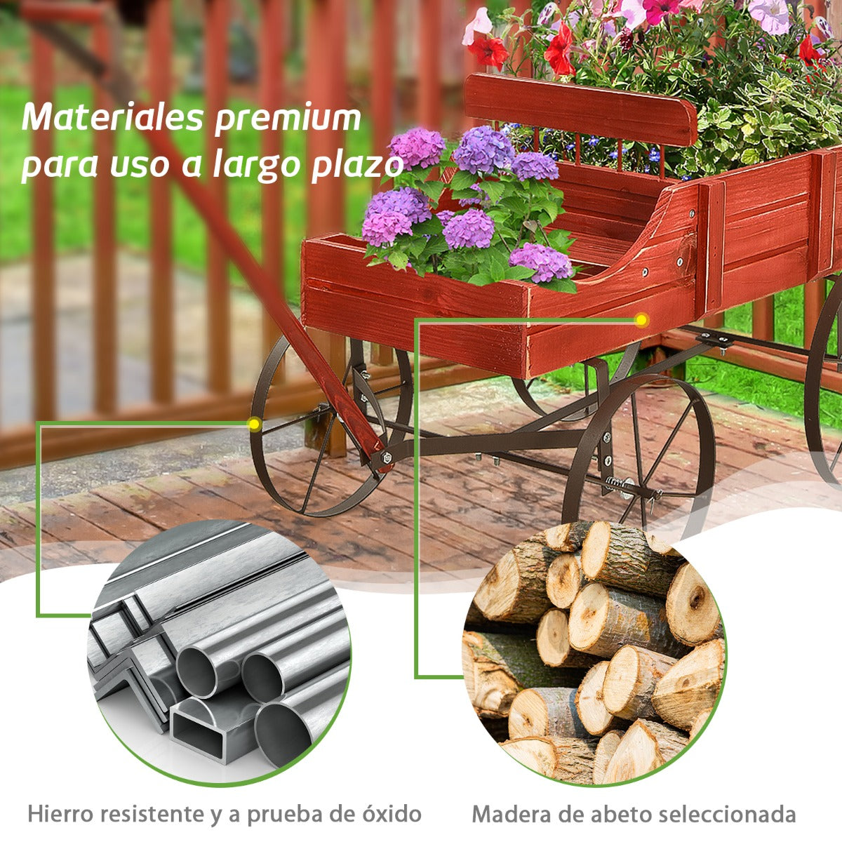 Soporte para Plantas, Carrito de Madera Maceta, Soporte Macetas, Decorativa con Ruedas y 2 Secciones, Rojo, Costway, 8