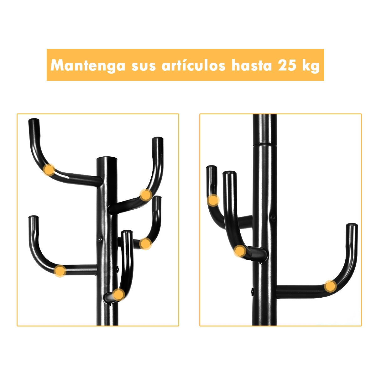 Perchero de Pie, Perchero Burro, con 8 Ganchos y Base Redonda Resistente en Estilo Moderno, Metal, Negro , Costway, 8