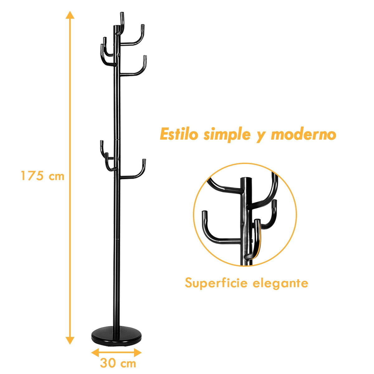 Perchero de Pie, Perchero Burro, con 8 Ganchos y Base Redonda Resistente en Estilo Moderno, Metal, Negro , Costway, 3