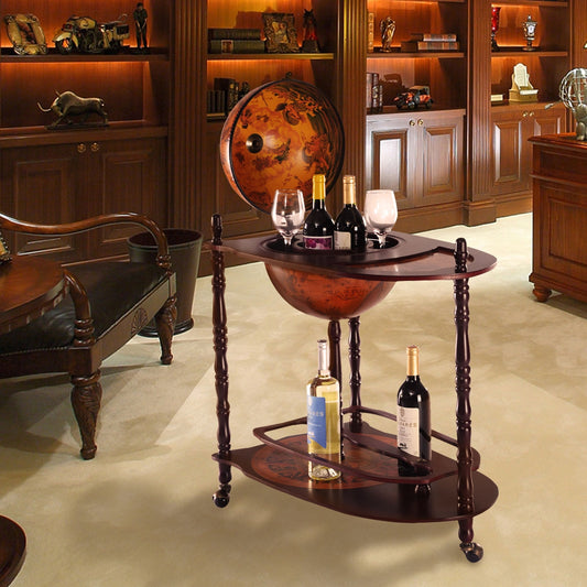 Botellero, Botellero vino, Mesa auxiliar salon, Bar globo con ruedas, Carrito cocina, Mesa de centro, Vintage, Costway, 2