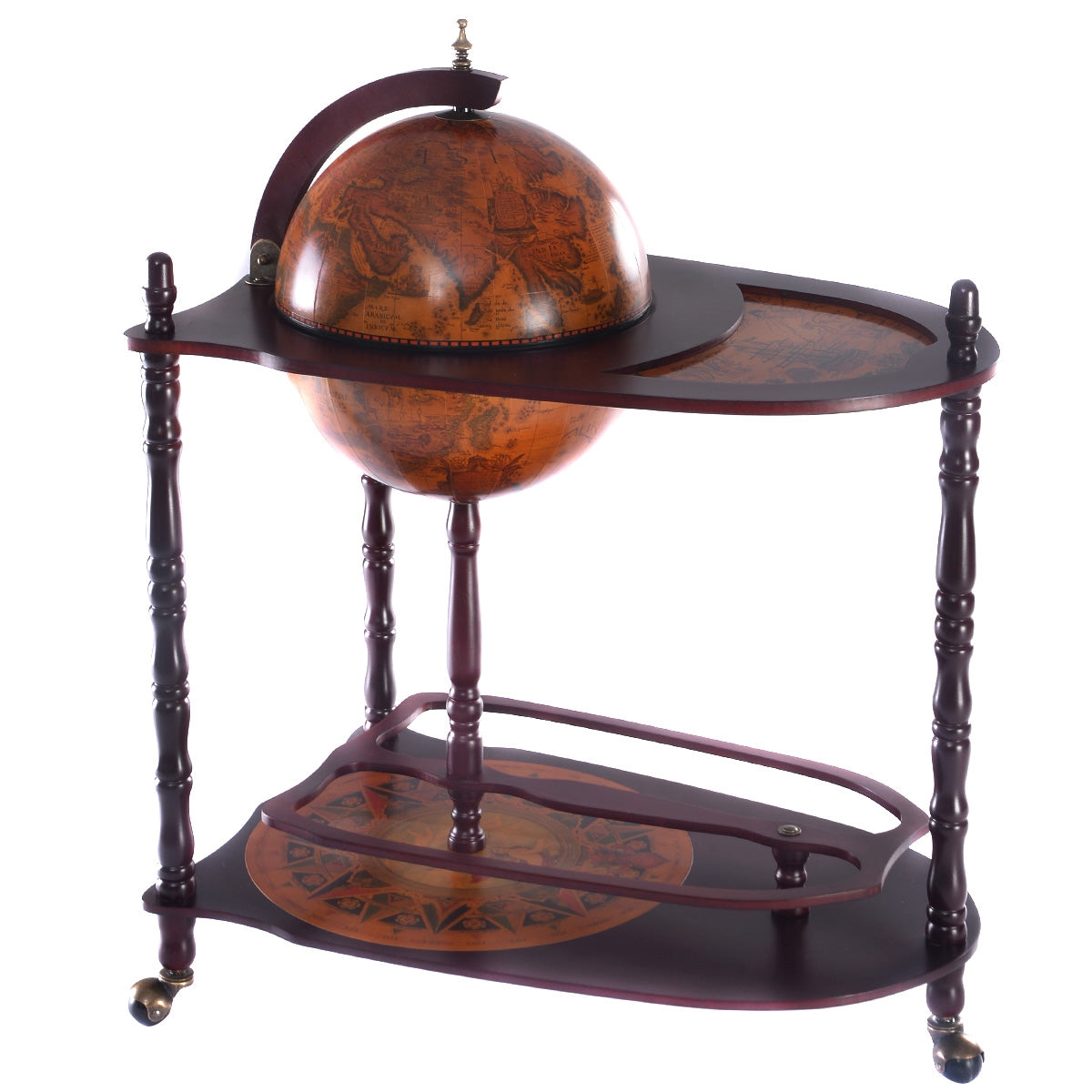 Botellero, Botellero vino, Mesa auxiliar salon, Bar globo con ruedas, Carrito cocina, Mesa de centro, Vintage, Costway, 4