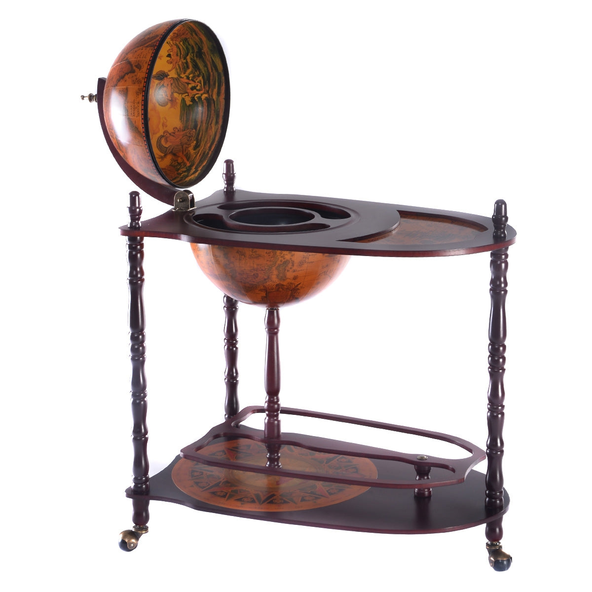 Botellero, Botellero vino, Mesa auxiliar salon, Bar globo con ruedas, Carrito cocina, Mesa de centro, Vintage, Costway, 1