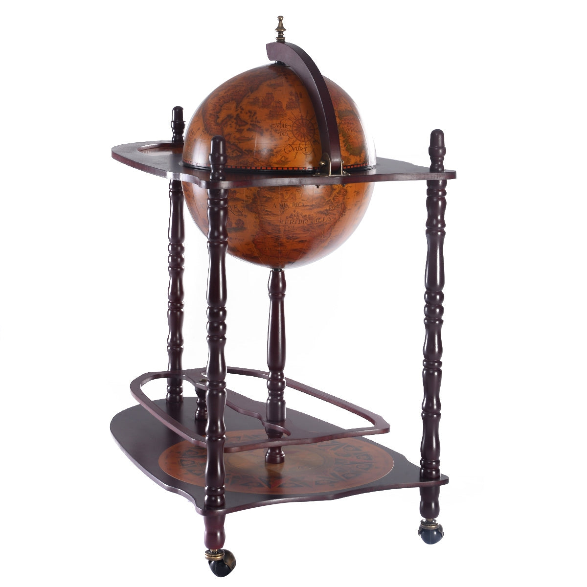 Botellero, Botellero vino, Mesa auxiliar salon, Bar globo con ruedas, Carrito cocina, Mesa de centro, Vintage, Costway, 6