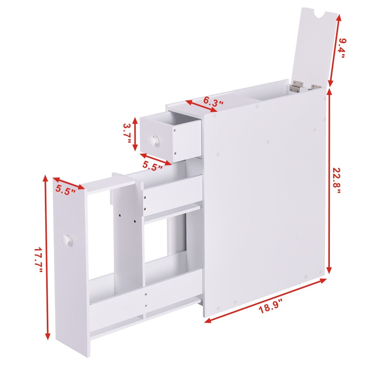 Armario baño, Mueble auxiliar baño, Estanterias almacenaje, 16 x 48,5 x 58 cm, Blanco, Costway, 7