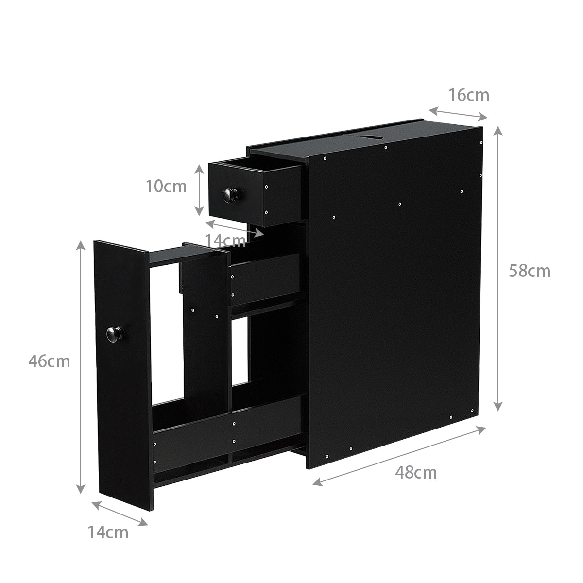 Armario baño, Mueble auxiliar baño, Estanterias almacenaje, 16 x 48,5 x 58 cm, Negro, Costway, 3