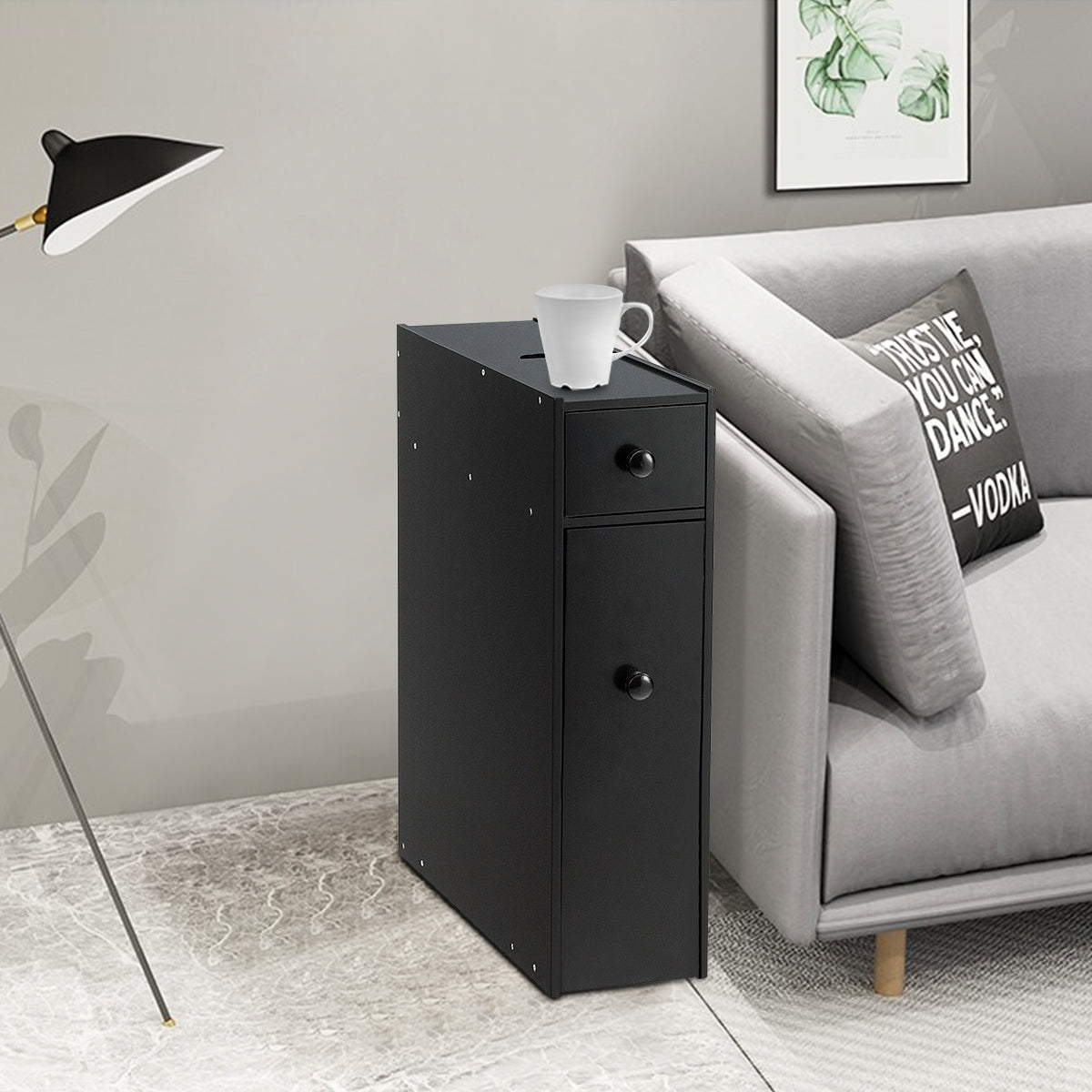 Armario baño, Mueble auxiliar baño, Estanterias almacenaje, 16 x 48,5 x 58 cm, Negro, Costway, 7