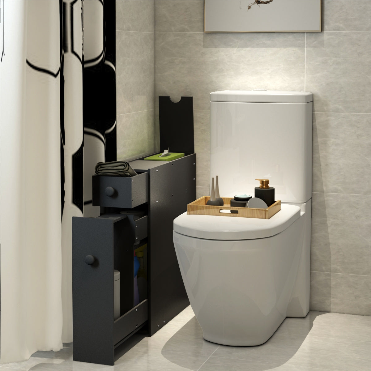 Armario baño, Mueble auxiliar baño, Estanterias almacenaje, 16 x 48,5 x 58 cm, Negro, Costway, 6