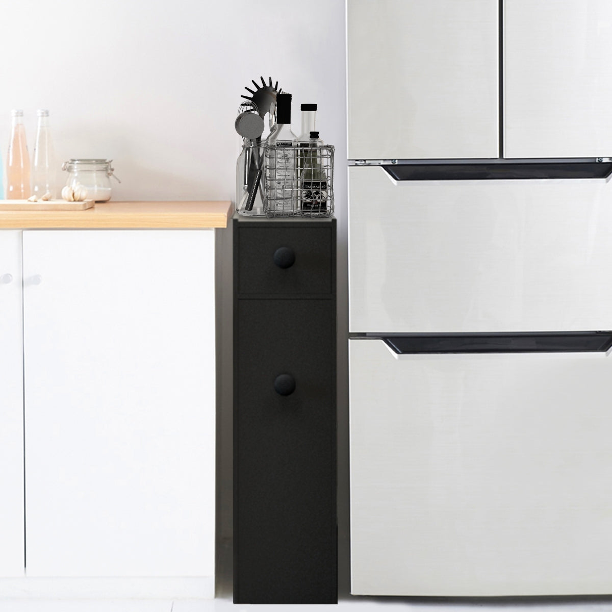 Armario baño, Mueble auxiliar baño, Estanterias almacenaje, 16 x 48,5 x 58 cm, Negro, Costway, 5