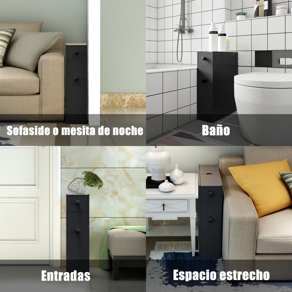 Armario baño, Mueble auxiliar baño, Estanterias almacenaje, 16 x 48,5 x 58 cm, Negro, Costway, 8