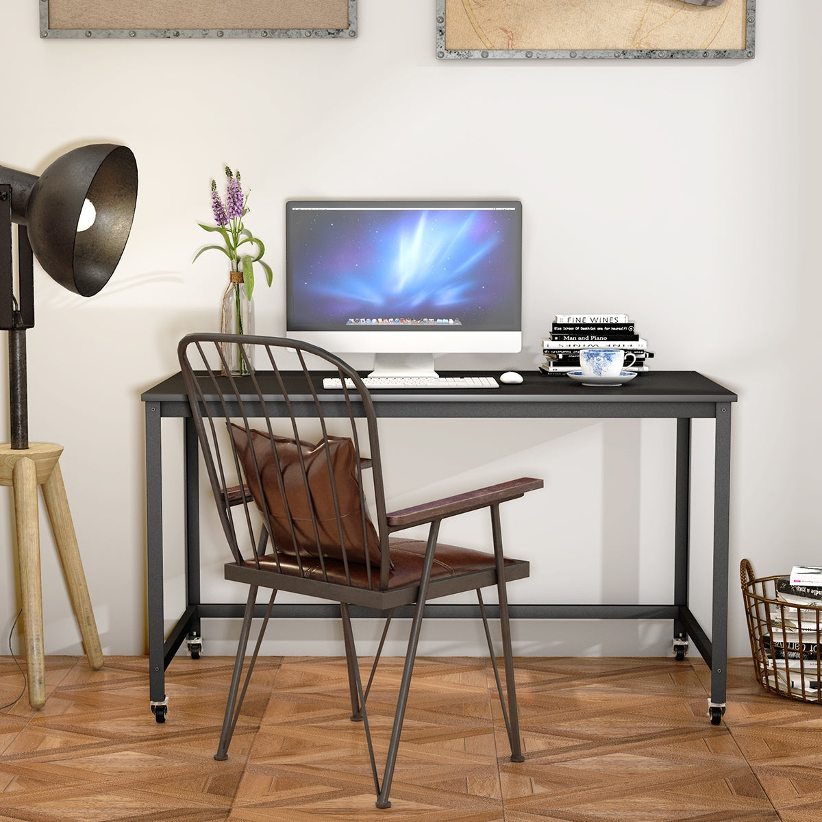 Mesa Escritorio, Mesa Ordenador, Mesa Estudio, Mesa de Oficina, con Ruedas, Marco de Metal, Negro, Costway, 8