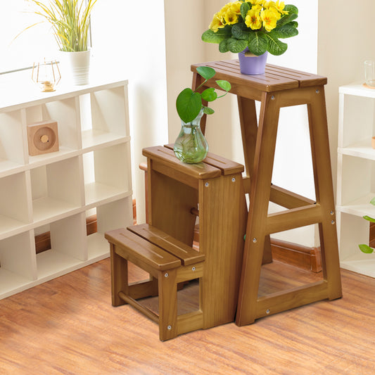 Escalera, Taburete escalera, Taburete alto, Madera, de 3 Peldaños, Estanteria escalera, Silla Escalón, Natural, Costway, 2