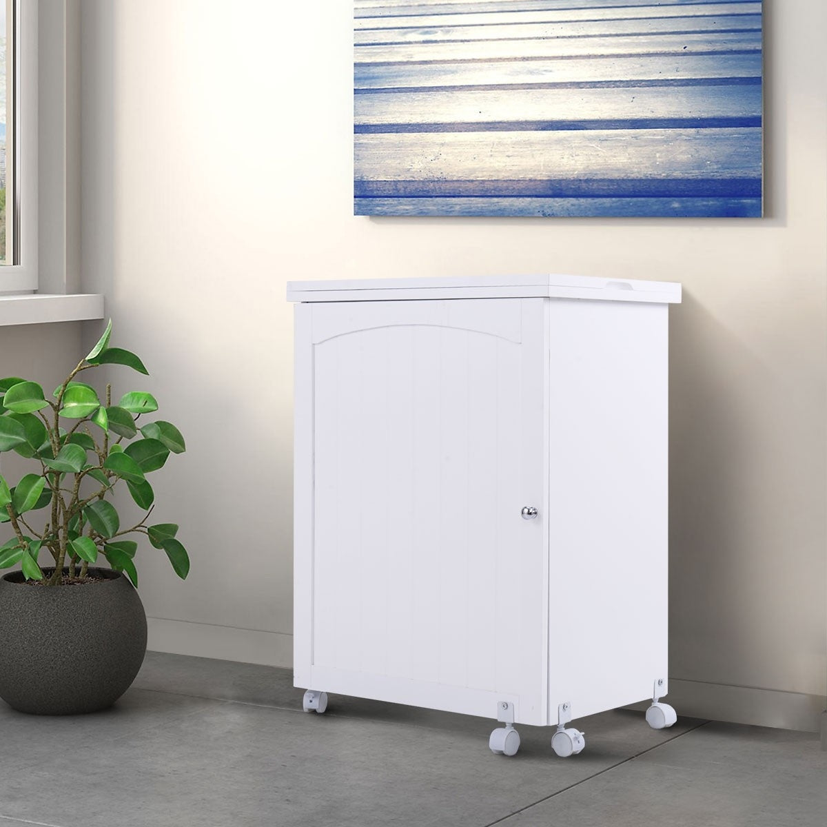 Mesa Escritorio Plegable, Escritorio Pequeño, Mesa Escritorio, Mesa Estudio, con 5 Ruedas, 3 Estantes, Blanco, Costway, 6