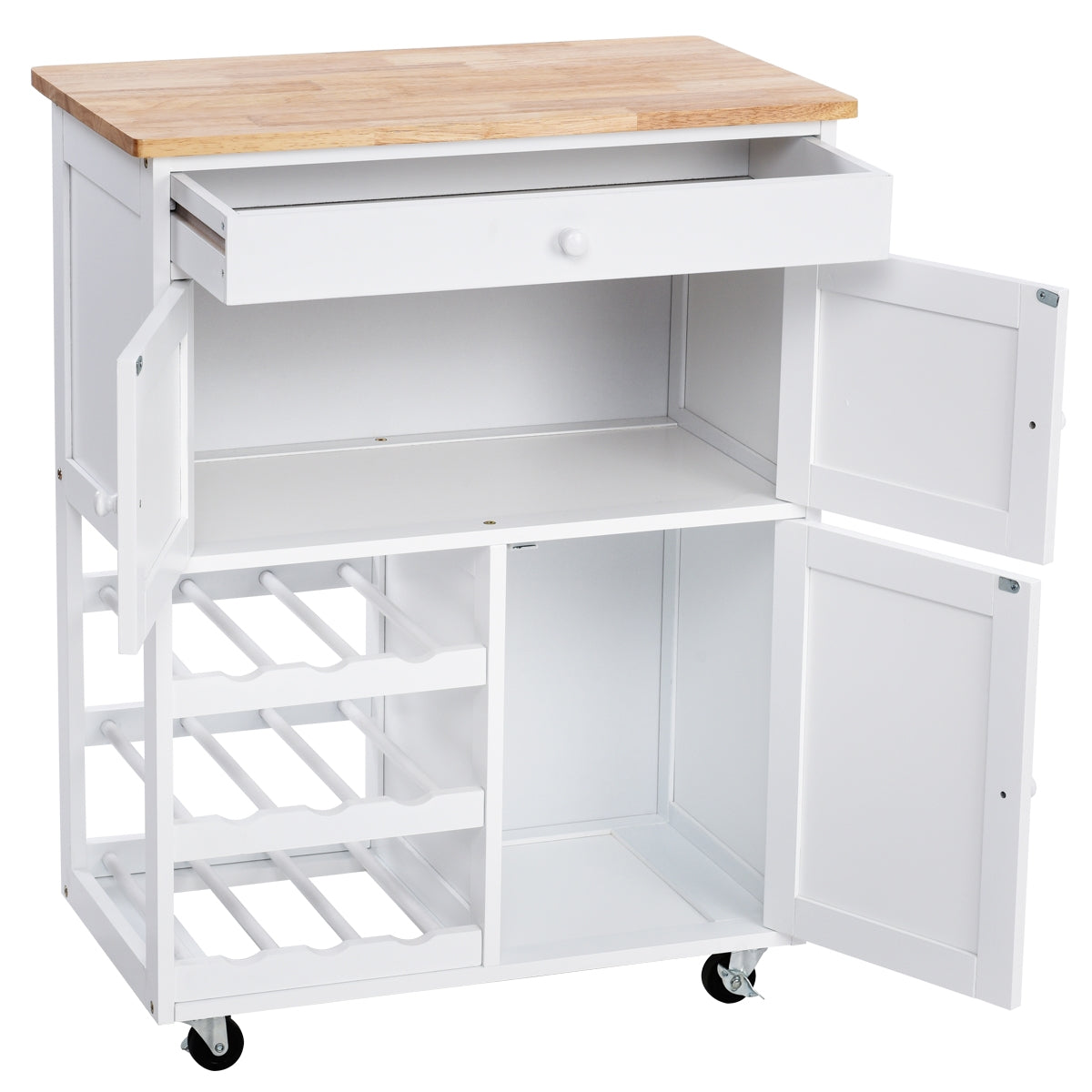 Carrito cocina, Isla de cocina, Carro cocina, con Rueda Cajón, Estantería de Cocina, Vino Armario, Madera, Blanco, Costway, 7