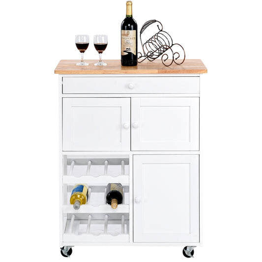 Carrito cocina, Isla de cocina, Carro cocina, con Rueda Cajón, Estantería de Cocina, Vino Armario, Madera, Blanco, Costway, 1
