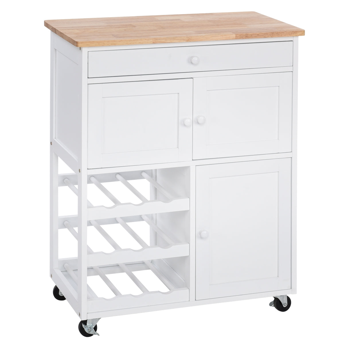Carrito cocina, Isla de cocina, Carro cocina, con Rueda Cajón, Estantería de Cocina, Vino Armario, Madera, Blanco, Costway, 6