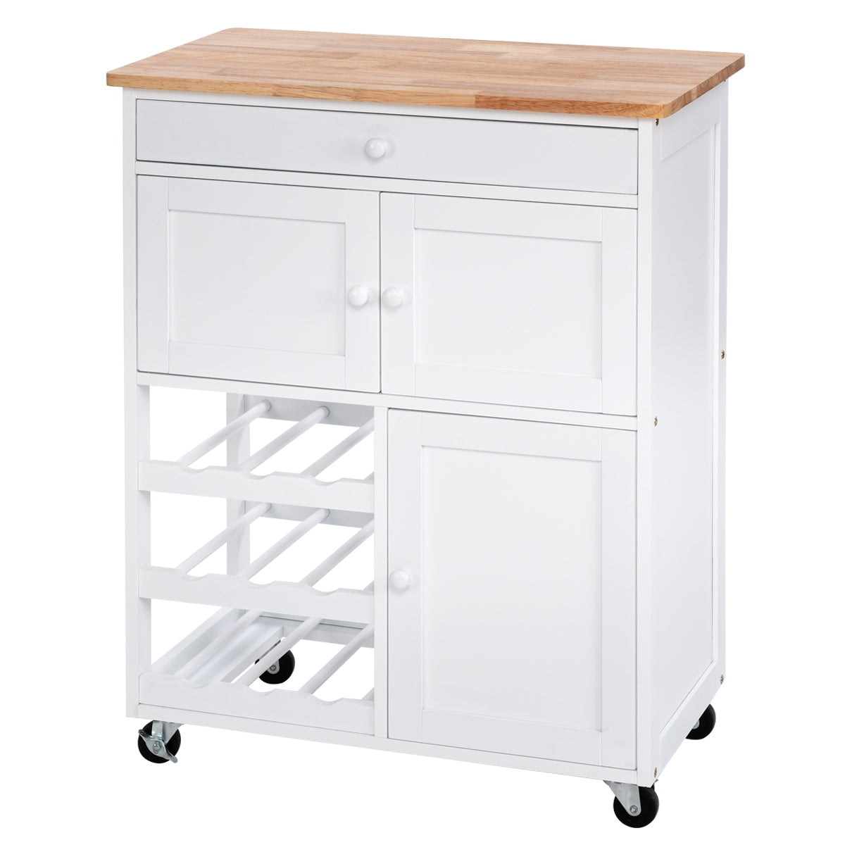 Carrito cocina, Isla de cocina, Carro cocina, con Rueda Cajón, Estantería de Cocina, Vino Armario, Madera, Blanco, Costway, 5