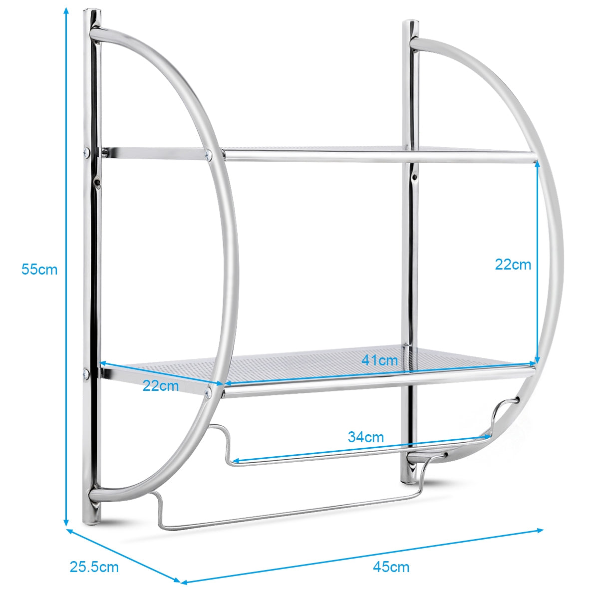 Estantería Baño Pared, Toallero Baño, Estanteria Ducha, Estante Baño, Organizador 2 Estantes, 2 Colgadores, Costway, 8