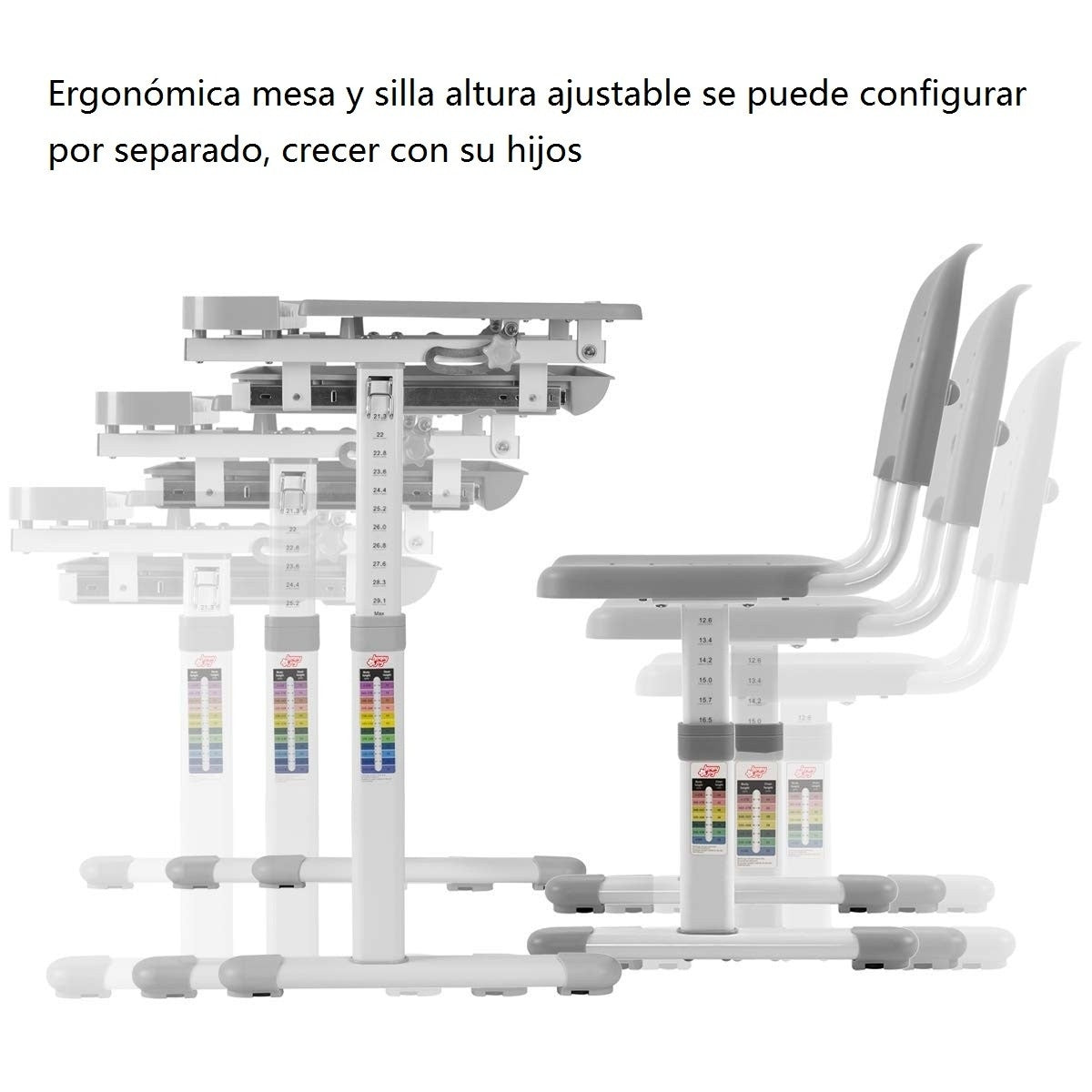 Set, Escritorio Infantil y Silla Infantil, Escritorio Infantil Primaria, con Altura y Ángulo Ajustable y Cajón, Gris, Costway, 8