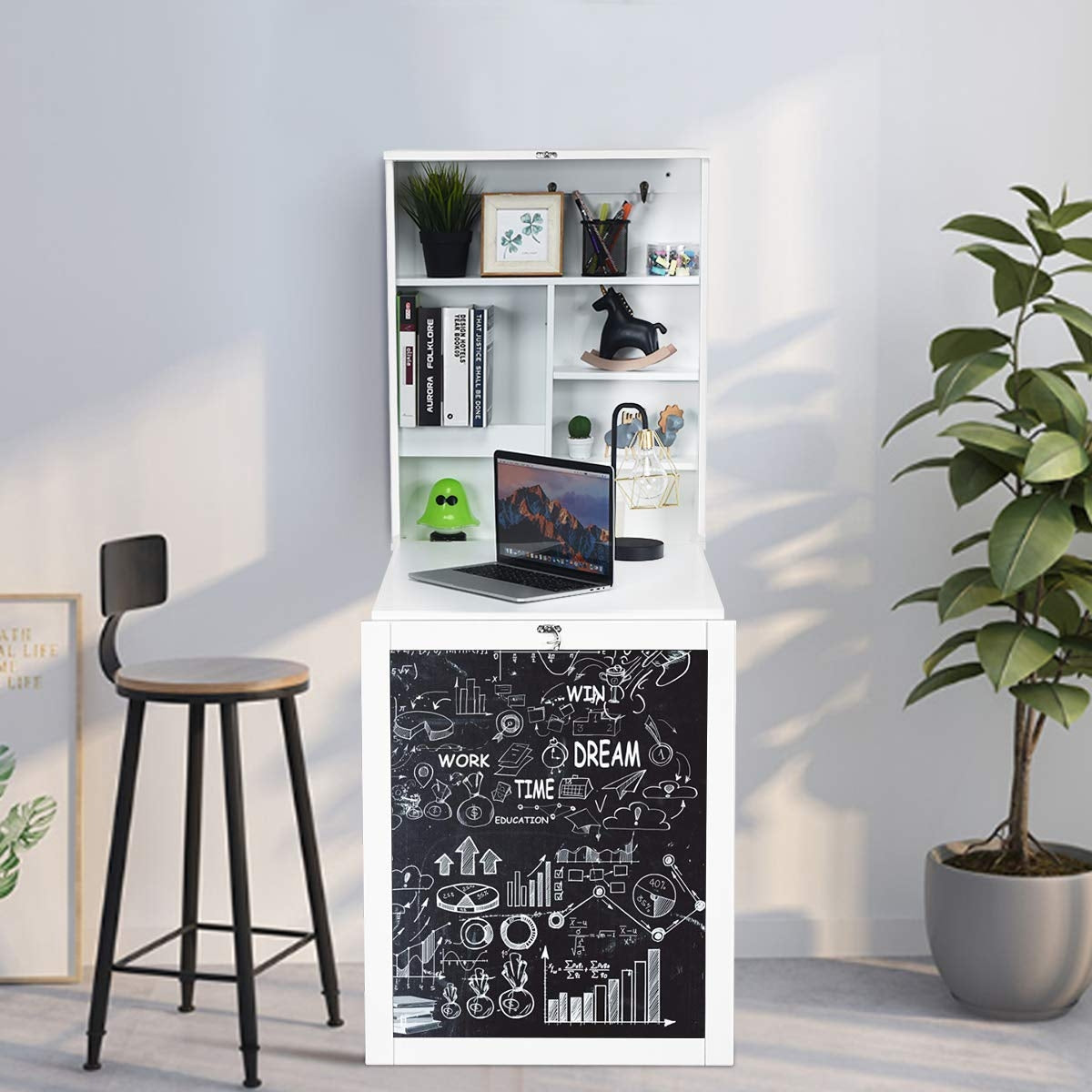 Mesa Abatible Pared, Escritorio Plegable Pared Escritorio Abatible, Escritorio Pequeño, Mesa Estudio, Blanco, Costway, 2