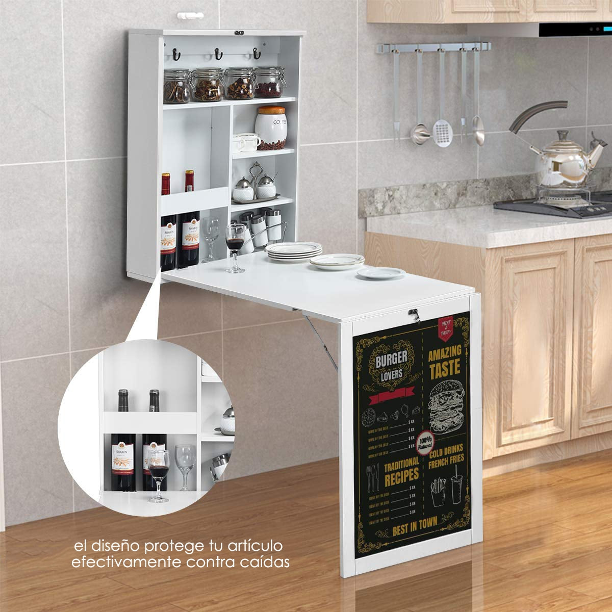 Mesa Abatible Pared, Escritorio Plegable Pared Escritorio Abatible, Escritorio Pequeño, Mesa Estudio, Blanco, Costway, 7