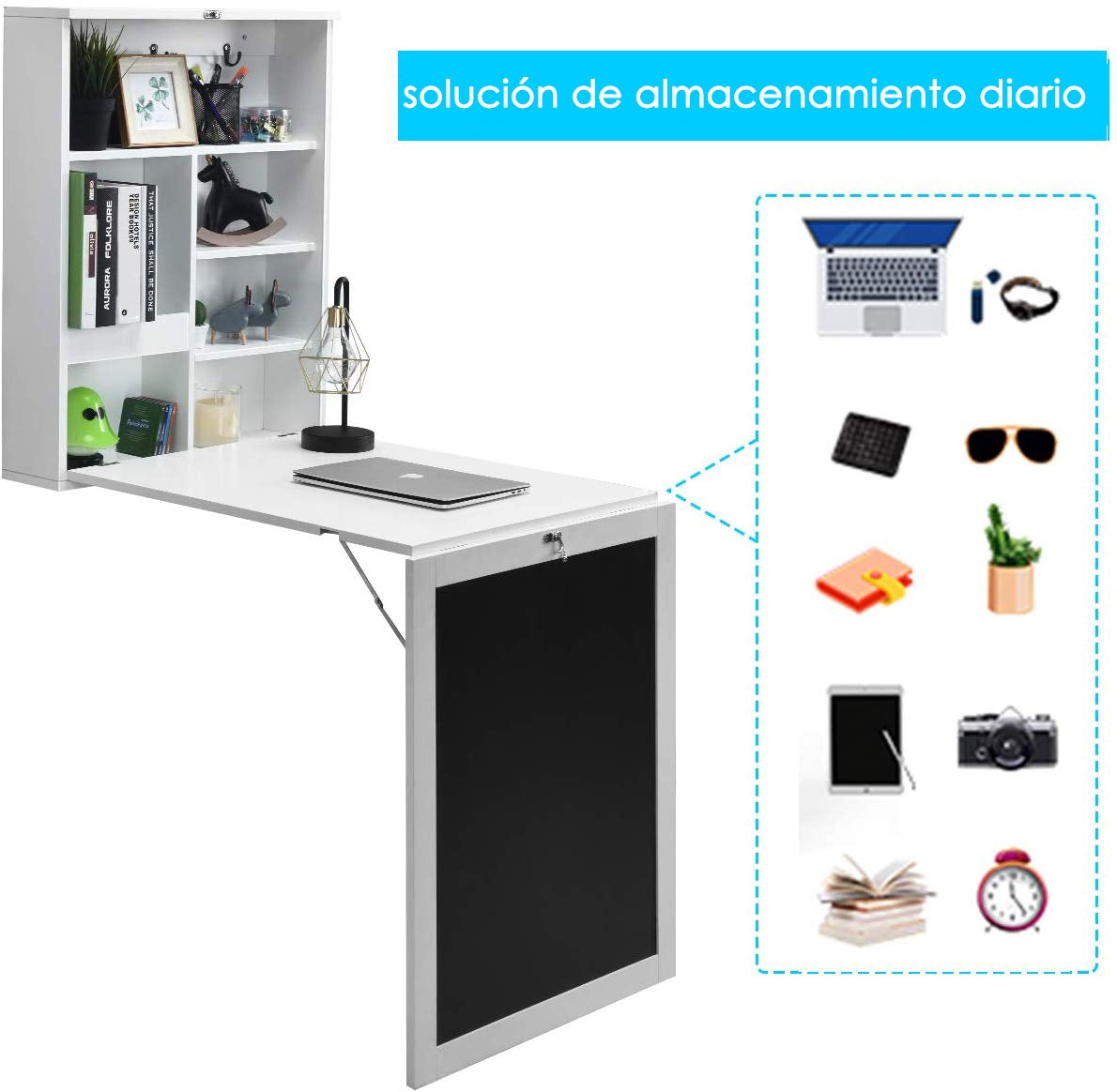 Mesa Abatible Pared, Escritorio Plegable Pared Escritorio Abatible, Escritorio Pequeño, Mesa Estudio, Blanco, Costway, 5