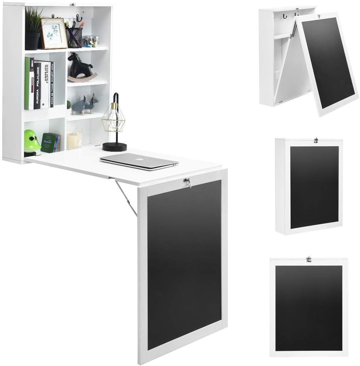 Mesa Abatible Pared, Escritorio Plegable Pared Escritorio Abatible, Escritorio Pequeño, Mesa Estudio, Blanco, Costway, 8