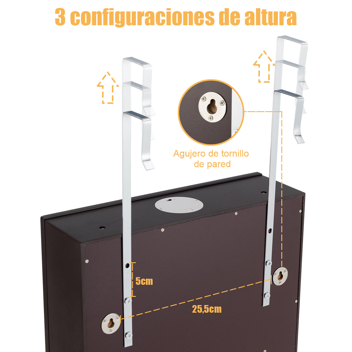 Espejo Joyero, Armario Joyero, Espejos grandes de pared, Iluminación LED, Cerradura, Marrón, Costway, 6