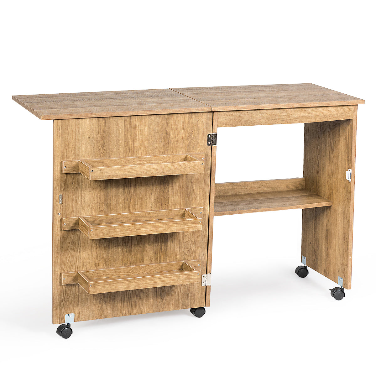 Mesa Escritorio Plegable, Escritorio Pequeño, Mesa Escritorio, Mesa Estudio, para Coser, con Ruedas, Natural, Costway, 1