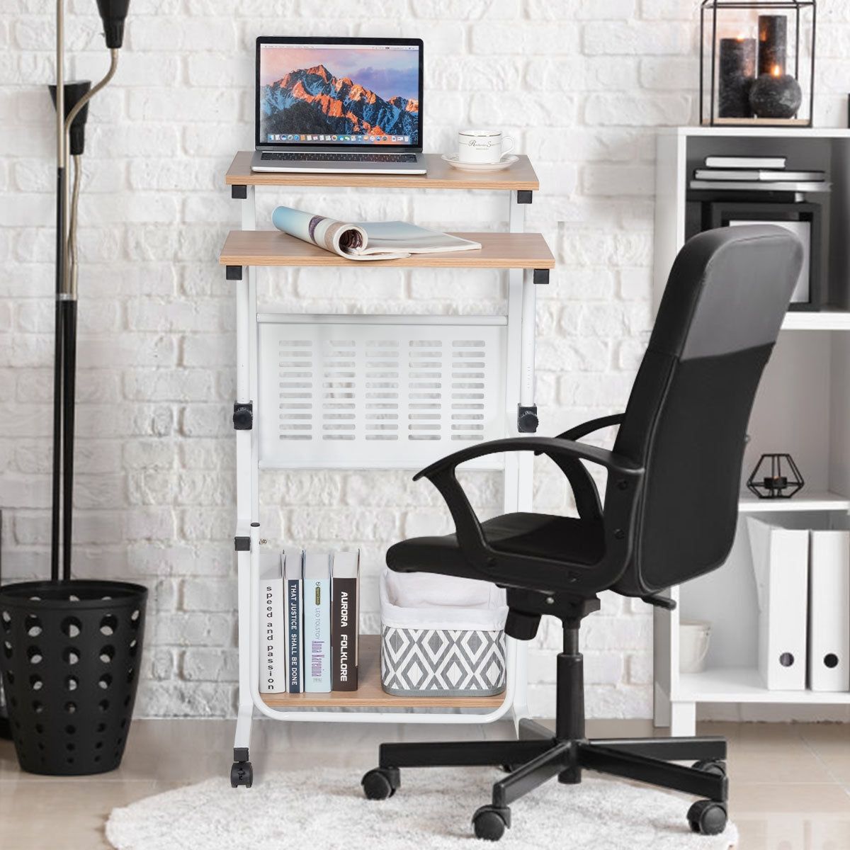 Escritorio Pequeño, Escritorio con Ruedas, Mesa Regulable en Altura, 2 en 1 con Bandeja para Teclado, Escritorio Ordenador, Costway, 4