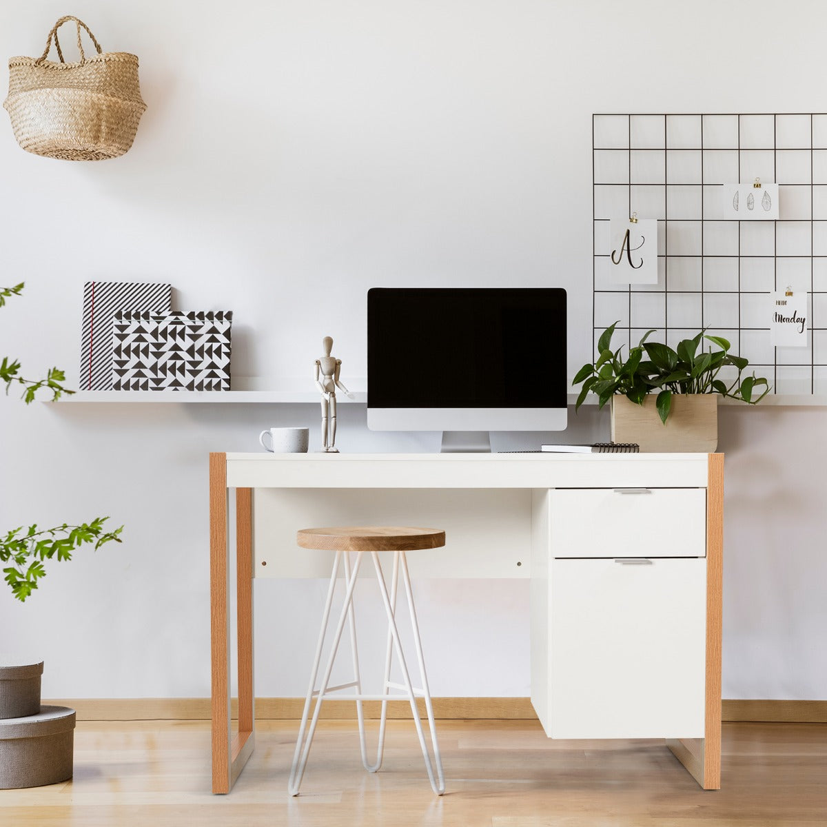 Mesa Escritorio, Mesa Ordenador, Escritorio con Cajones, Escritorio Ordenador, Blanco, Costway, 2