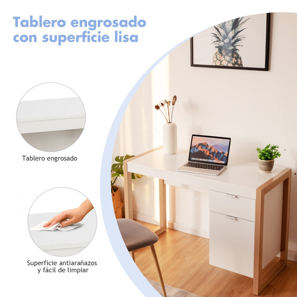 Mesa Escritorio, Mesa Ordenador, Escritorio con Cajones, Escritorio Ordenador, Blanco, Costway, 5