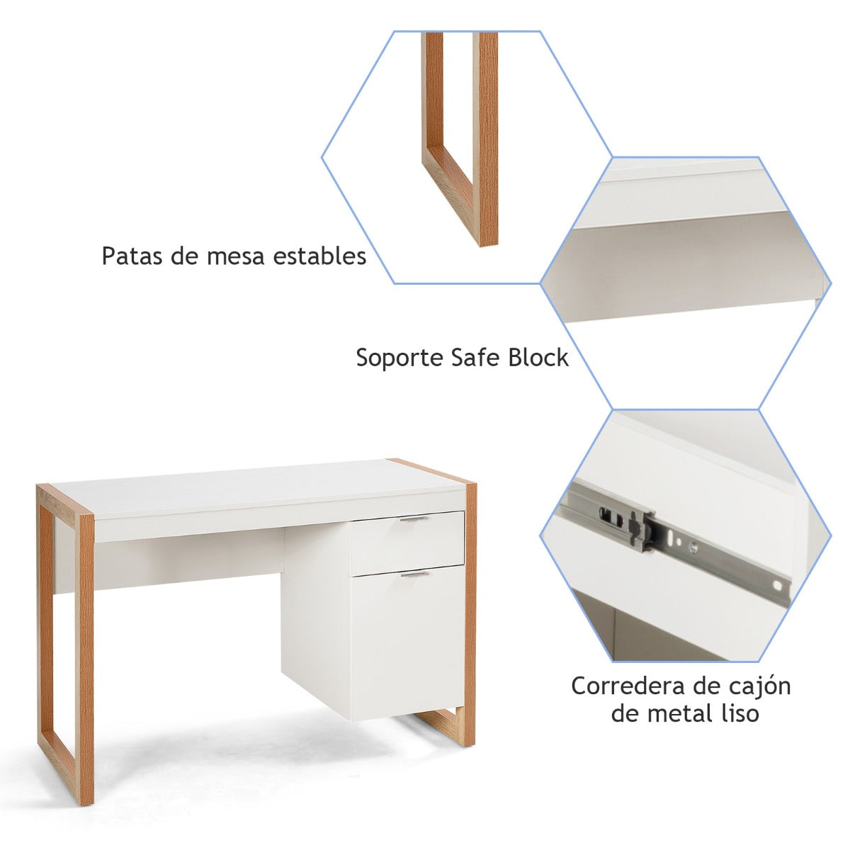 Mesa Escritorio, Mesa Ordenador, Escritorio con Cajones, Escritorio Ordenador, Blanco, Costway, 8