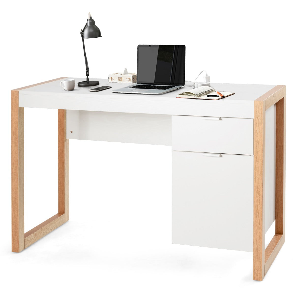Mesa Escritorio, Mesa Ordenador, Escritorio con Cajones, Escritorio Ordenador, Blanco, Costway, 1