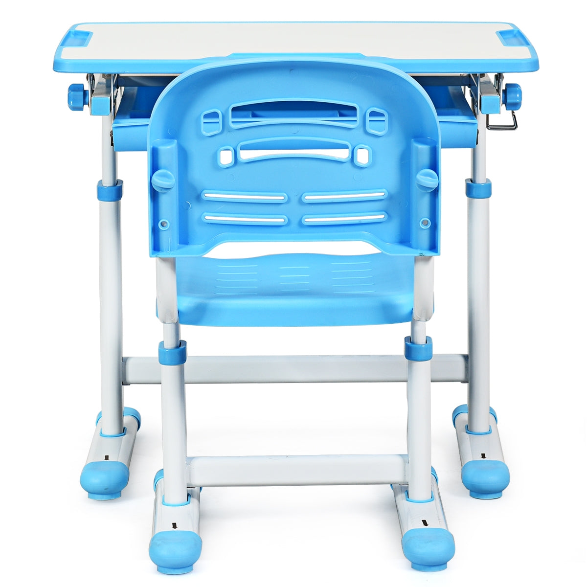 Set, Escritorio Infantil y Silla Infantil, Escritorio Infantil Primaria, para Infantil con Cajón Ángulo, Azul, Costway, 8