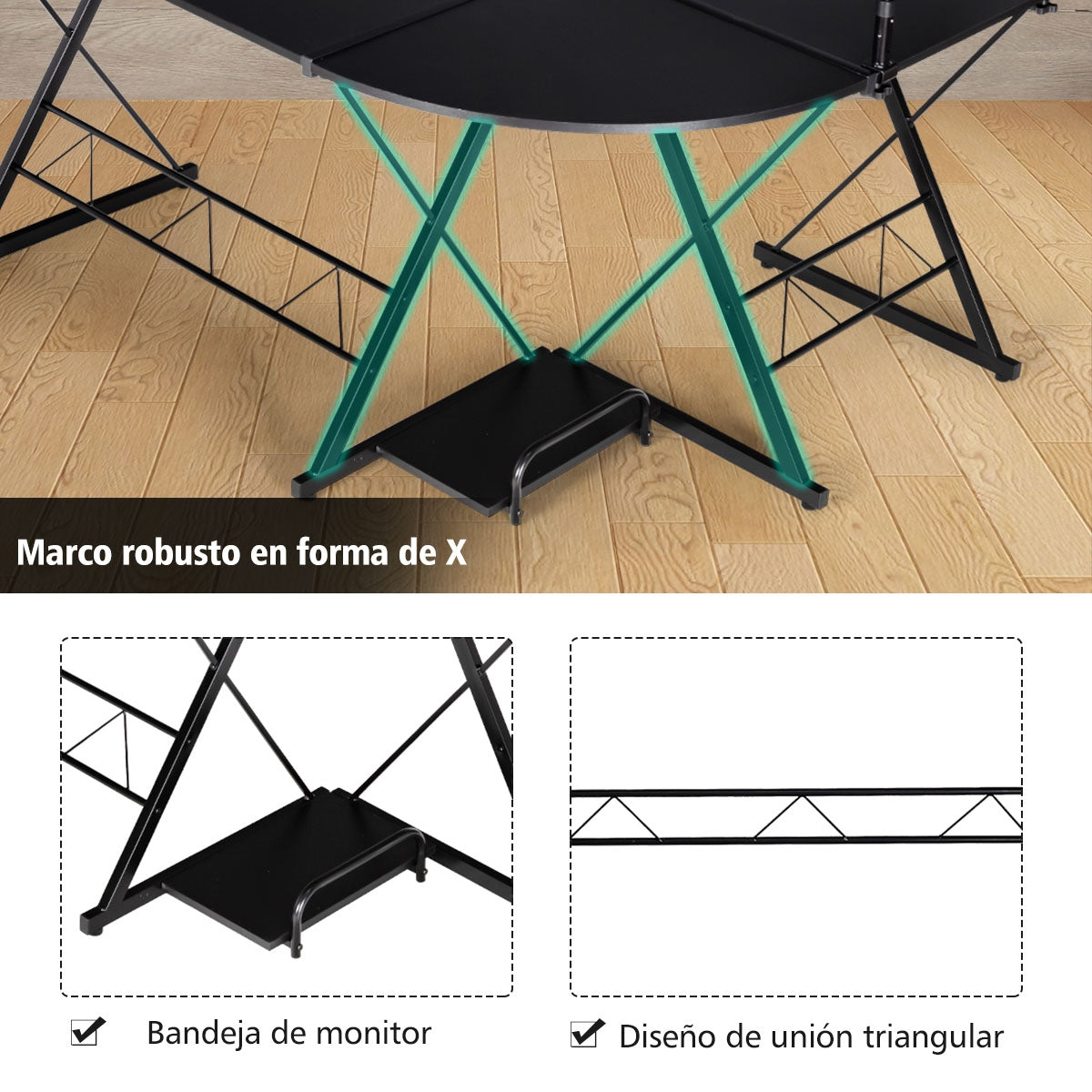 Escritorio Esquinero, Mesa Esquinera, Mesa Ordenador, Mesa Gaming, Mesa Estudio, con Elevación para Monitor, Negro, Costway, 8