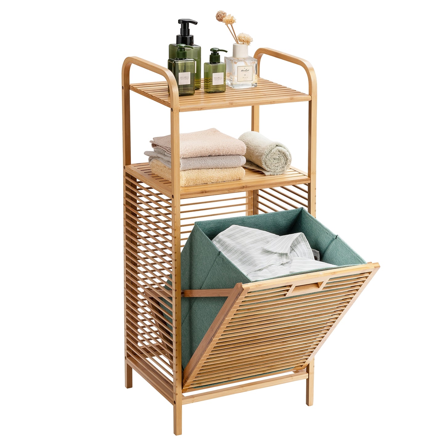 Estanteria Baño, Mueble ropa Sucia, Estante Baño, Armario Baño, Cesto ropa Sucia, Estante de Bambú, Natural, Costway, 1
