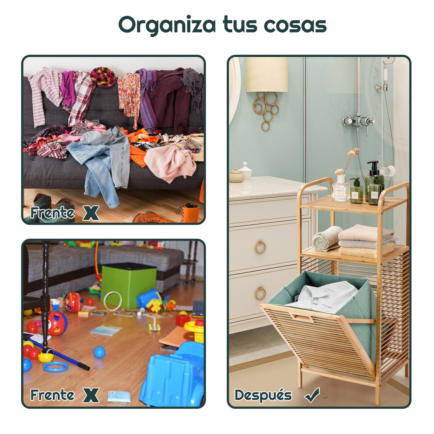 Estanteria Baño, Mueble ropa Sucia, Estante Baño, Armario Baño, Cesto ropa Sucia, Estante de Bambú, Natural, Costway, 8
